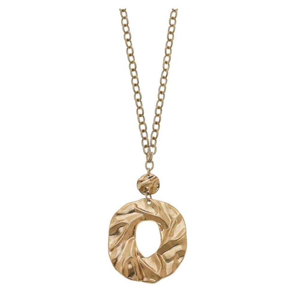 Long Chain Link Necklace Featuring Abstract Pendant in Gold